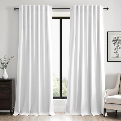 96 inch long Linen blackout curtains 2 Panels 100% Black out Linen texture Curtains ivory white Window Drapes with Back Tab Rod Pocket Mordern vintage Curtains Panel for Bedroom Living Room 8FT