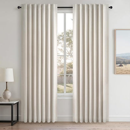 Topfinel 80 Inch Long Linen Blackout Curtains 2 Panels Set for Bedroom Back Tab Rod Pocket Pleated Boho Farmhouse Room Darkening Curtains for Sliding Glass Door,Cream Ivory, 52x80 in Length