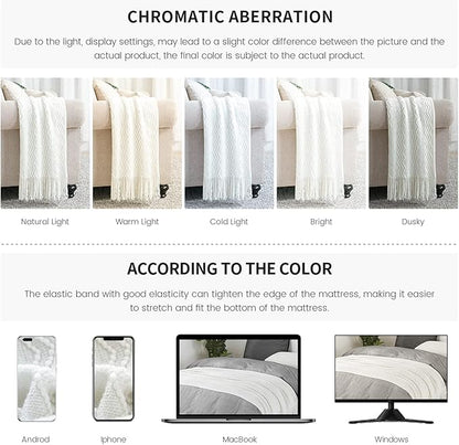 BOURINA Off White Throw Blanket 50x60 Inches Throw Textured Solid Soft Sofa Couch Decorative Knit Blanket