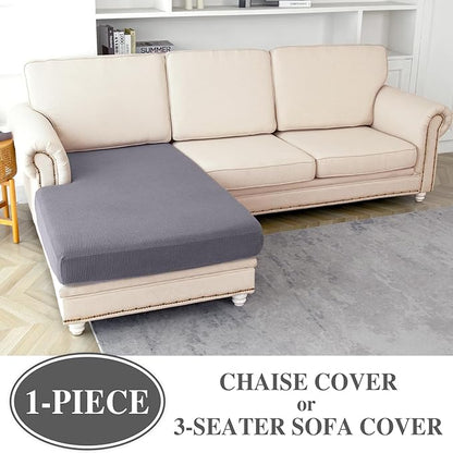 Couch Cushion Cover Chaise Lounge Cover Washable Separate Seat Chaise Couch Cover Stretch Sectional Sofa Slipcover(1 Piece for Chaise or Sofa 3-Seater, Light Grey)