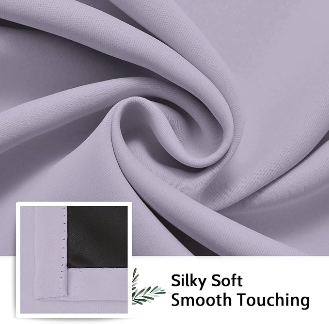 SimpleHome 100% Blackout Curtains for Bedroom,Thermal Insulated Grommet Window Drapes Room Darkening Lilac Curtains for Living Room with Black Back,52 x 63 Inch,2 Panels