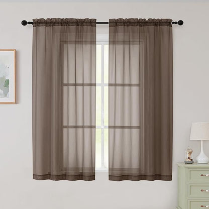 Sheer Chocolate Curtains for Bedroom Living Room 54 Inch Length 2 Panels Set, Solid Soft Airy Light Filtering Window Treatments, Modern Rod Pocket Drapes, Chocolate, 42" Wx54 L Inches