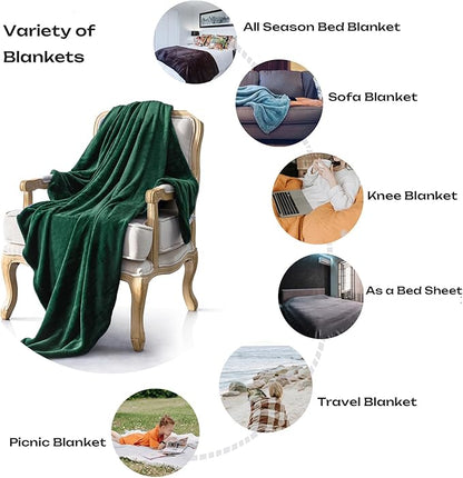 Forest Green Flannel Fleece Throw Blanket Throw Size(50 by 60 Inches),Green Throw Blanket for Couch Sofa Bed 280GSM,Super Soft Plush Cozy and Lightweight Warm Bed Blanket for All Season