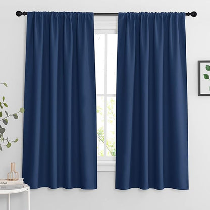 RYB HOME Blackout Curtains for Bedroom Living Room 63 inches Long, Thermal Insulated Privacy Rod Pocket Drapes for Nursery Office Home Theater, Width 42 by Length 63, Navy Blue, 2 Panels