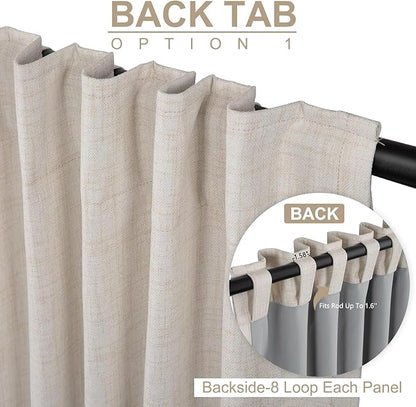 100% Blackout Shield Linen Blackout Curtains for Bedroom 72 Inches Long, Back Tab/Rod Pocket Living Room Drapes, Thermal Insulated Blackout Curtains 2 Panels Set, 50" W x 72" L,Cream