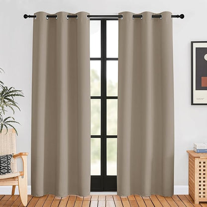 NICETOWN Blackout Window Curtains 80 inch Long, 2 Panels, 34 inch, Taupe, Grommet Top Room Darkening Thermal Insulated Solid Vertical Drapes for Bedroom/Kid Room