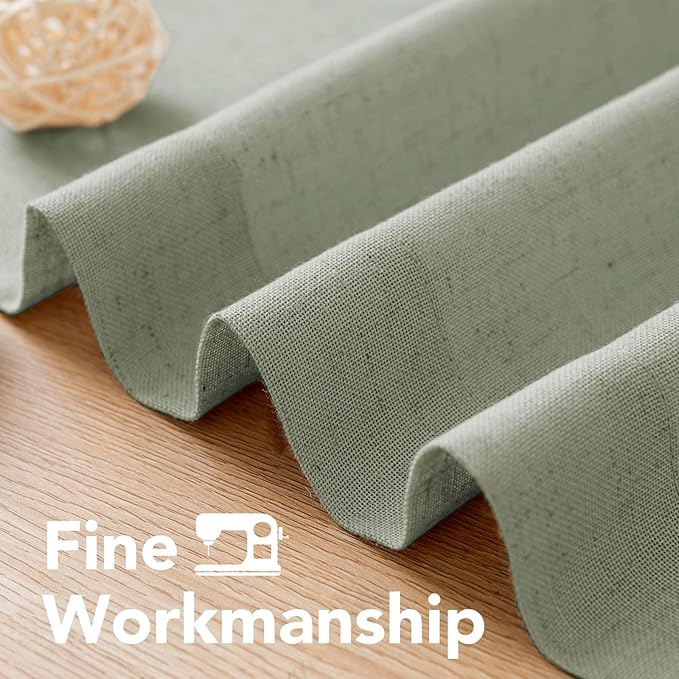 H.VERSAILTEX Living Room Linen Curtains - Semi Sheer, Nickel Grommet Energy Saving Light Filtering Window Treatments Panels for Bedroom, Sea Grass, 2 Panels, 52 x 54 - Inch