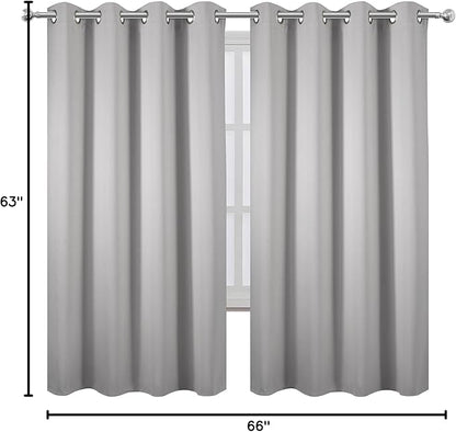 LEMOMO Light Grey Blackout Curtains 66 x 63 Inch Length/Set of 2 Curtain Panels/Thermal Insulated Room Darkening Blackout Curtains for Bedroom