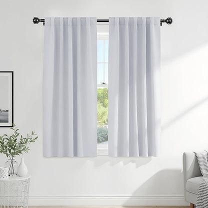 PONY DANCE Greyish White Non-See-Through Curtains - 42 Wide by 72 Long Room Darkening Home Decor Window Treatments(60% Light Block) Drapes for Living Room/Bedroom with Back Tab, 2 Panels