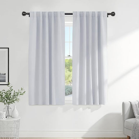 PONY DANCE Greyish White Non-See-Through Curtains - 52 Wide by 72 Long Room Darkening Home Decor Window Treatments(60% Light Block) Drapes for Living Room/Bedroom with Back Tab, 2 Panels
