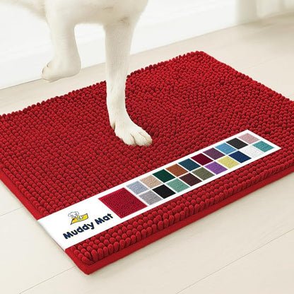 Muddy Mat® | Super Absorbent Door Mat Indoor, Microfiber Quick Dry Chenille Entryway Rug, Non-Slip Front Door Mat, Indoor Mats for Entryway, Machine Washable Pet Rug, Red 28"x18"
