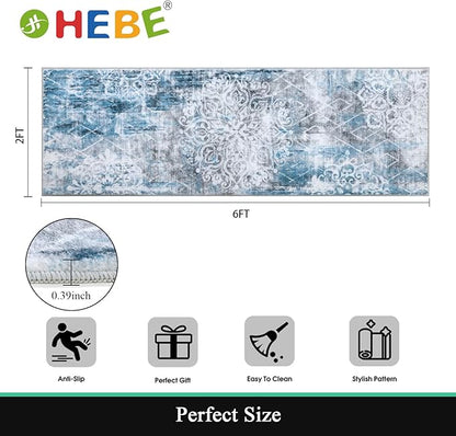 HEBE Hallway Runner Rug 2'x6' Washable Vintage Distressed Area Rugs Non Slip Laundry Rug Runner Boho Floor Carpet Runners for Hallways Entryway Laundry Room Kitchen Bathroom