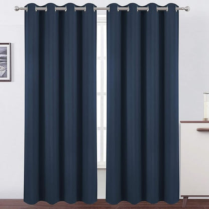 LEMOMO Navy Blue Thermal Blackout Curtains/52 x 95 Inch/Set of 2 Panels Room Darkening Curtains for Bedroom