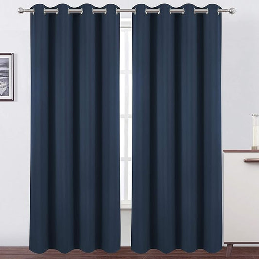 LEMOMO Navy Blue Thermal Blackout Curtains/52 x 95 Inch/Set of 2 Panels Room Darkening Curtains for Bedroom