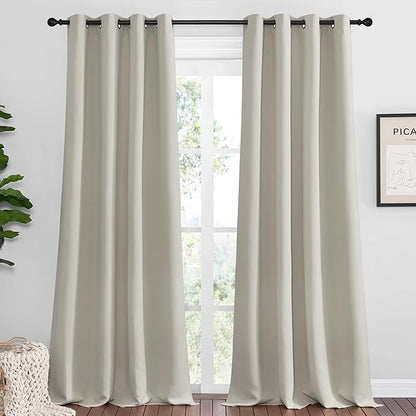 NICETOWN Natural Room Darkening Curtains 90" Long for Boho Farmhouse Home Decoration, Window Treatment Total Privacy Drape Panels for Bedroom Guest Room (55" Wide, Set of 2)
