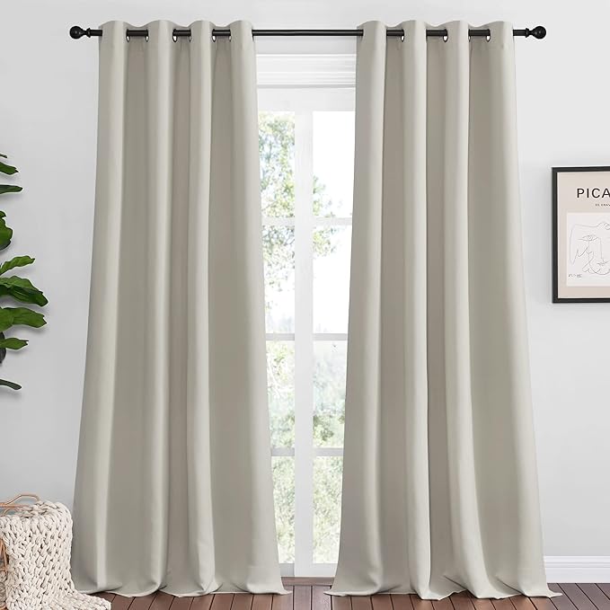 NICETOWN Natural Room Darkening Curtains 102" Long for Boho Farmhouse Home Decoration, 55" Wide, Set of 2, Window Treatment Total Privacy Drape Panels for Bedroom Living Room