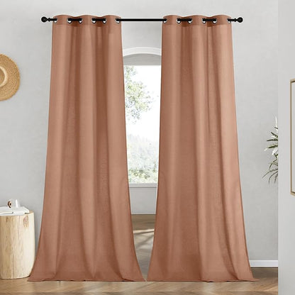 NICETOWN Linen Curtains for Windows 90 inch Long, Grommet Semi Sheer Vertical Drapes Privacy Added with Light Filtering for Doorway/Living Room, Terracotta, W42 x L90, 2 Pieces