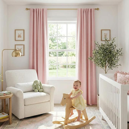 100% Blackout Shield Linen Blackout Curtains for Bedroom 108 Inches Long, Back Tab/Rod Pocket Living Room Drapes, Thermal Insulated Blackout Curtains 2 Panels Set, 50" W x 108" L,Baby Pink