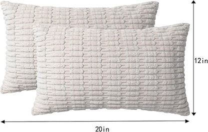 Pack of 2 Corduroy Decorative Throw Pillow Covers 12x20 InchSoft Boho Striped Pillow Covers Modern Farmhouse Home Decor for Sofa Living Room Couch Bed（Cream White）