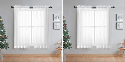 OWENIE Sheer White Curtains Living Room 54 inches Long, Rod Pocket Curtain Sheers Bedroom, Light Filtering Voile Panels Drapes Small Window Treatments 2 Panels, 42" W x 54" L, White (Pack of 2)