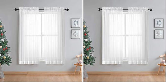 OWENIE Sheer White Curtains Living Room 54 inches Long, Rod Pocket Curtain Sheers Bedroom, Light Filtering Voile Panels Drapes Small Window Treatments 2 Panels, 42" W x 54" L, White (Pack of 2)