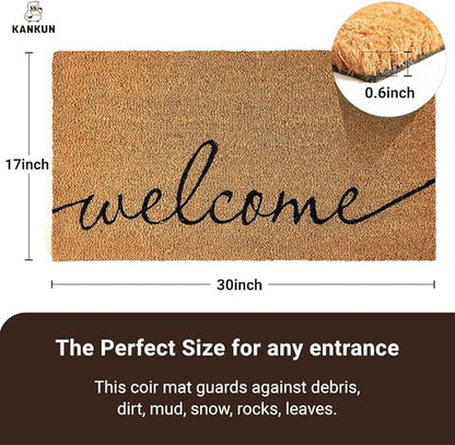KANKUN Coco Coir Door Mat with Heavy Duty Backing, Welcome Doormat (17" x 30"), Doormat Entrance (Welcome1-1Pack)