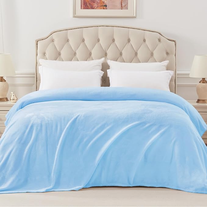 Exclusivo Mezcla Fleece Blanket Twin Size for Bed, Super Soft and Warm, All Season, Cozy, Plush, Lightweight, 60x80 Inches Ice Blue