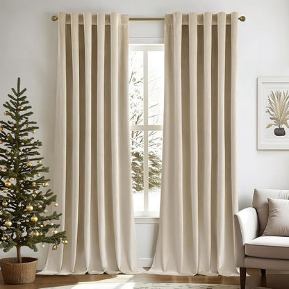 MIULEE Velvet Curtains 108 inches - Luxury Blackout Curtains for Bedroom Living Room Thermal Insulated Super Soft Window Drapes Rod Pocket & Back Tab, Beige, W52 x L108 inches, 2 Panels