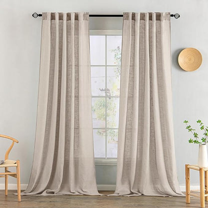 MIULEE Natural Linen Curtains 108 Inches Long 2 Panels for Bedroom Living Room, Soft Linen Textured Window Drapes Semi Sheer Light Filtering Back Tab Rod Pocket Farmhouse Modern Burlap Look Decor