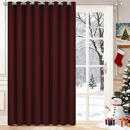 Yakamok Extra Wide Blackout Curtain for Sliding Glass Door, Grommet Thermal Insulated Room Divider Curtain 100W x 84L inch, Room Darkening Patio Curtain,8.3ft Wide x 7ft Tall, 1 Panel,Burgundy Red