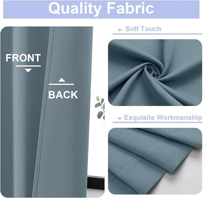 Simplebrand Ava Stone Blue Blackout Curtains for Bedroom 90 Inches Long 2 Panels Set, Solid Privacy Energy Saving Living Room Window Treatment Curtains Blackout Drapes, W50 x L90 Inch, Stone Blue