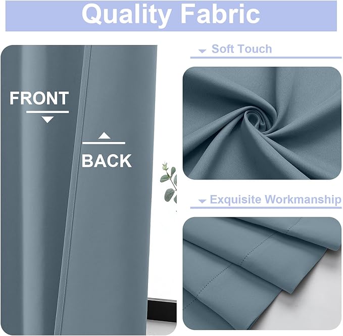 Simplebrand Ava Blackout Curtains for Patio 108 Inches Long 2 Panels Set, Solid Thermal Insulated Room Darkening Rod Pocket Window Treatment Curtains Blackout Drapes, W50 x L108 Inch, Stone Blue