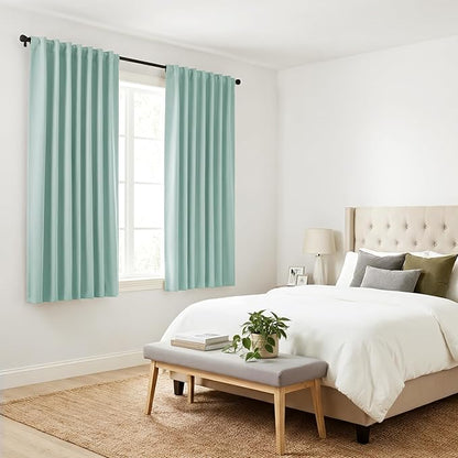 PONY DANCE Blackout Curtains Short - Bedroom Window Draperies Energy Efficient Thermal Insulated Back Tab/Rod Pocket Curtain Panels/Window Treatments for Kitchen, 42 W x 36 L, Mint Green, 2 Pieces
