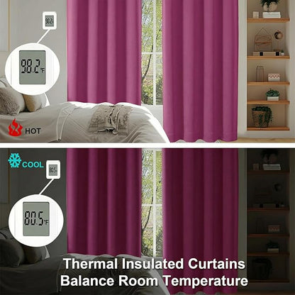 Simplebrand Ava Hot Pink Blackout Curtains for Bedroom 63 Inch Length 2 Panels Set, Privacy Thermal Insulated Rod Pocket Door Window Curtains for Patio French Door Front Door, W40 x L63 Inch