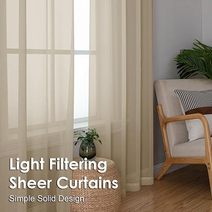 OVZME Taupe Sheer Curtains 72 Inches Long 2 Panels - Soft Light Filtering Window Sheer Panels for Living Room/Bedroom, Top Dual Rod Pocket, 1 Pair, Each 42Wx72L Inches