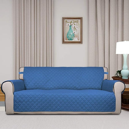 PureFit Reversible Quilted Sofa Cover, Water Resistant Slipcover Furniture Protector, Washable Couch Cover with Non Slip Foam and Elastic Straps for Kids, Dogs, Pets (X Large, Blue/Ivory)