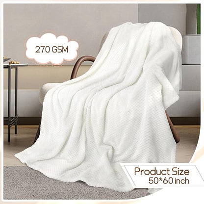 4 Pack Fleece Throw Blankets 50x60 Inches - Oeko-Tex Certified 100, 270 GSM Ultra Soft Plush for Bed, Couch and Cozy Gifts. 3D Waffle Texture, No Shedding No Pilling All Season (White)