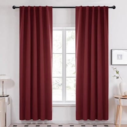 Deconovo Blackout Curtains, Thermal Insulated, W42 x L84 2 Panels, Back Tab, Machine Washable, Room-Darkening Drapes for Bedroom/Living Room Burgundy Red