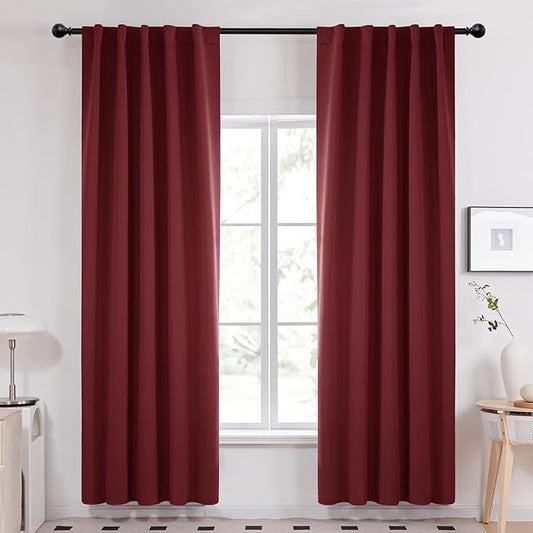 Deconovo Blackout Curtains, Thermal Insulated, W42 x L84 2 Panels, Back Tab, Machine Washable, Room-Darkening Drapes for Bedroom/Living Room Burgundy Red
