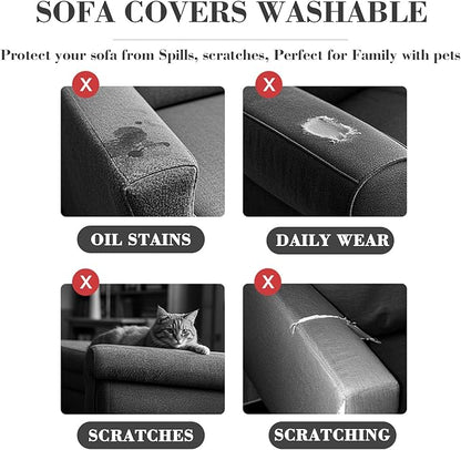 2Pcs Couch Arm Covers, Armrest Cover for Sofa, Sofa Arms Covers Washable Arms with Twist Pins Soft,Skin-Friendly for Pets (Texture Metal Gray, Armrest Cover)