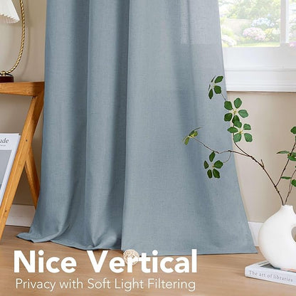 H.VERSAILTEX Elegant Natural Linen Blended Energy Efficient Light Filtering Linen Textured Curtains/Nickel Grommet Window Treatments Panels/Drapes (Set of 2, Stone Blue, 52"W x 45"L)
