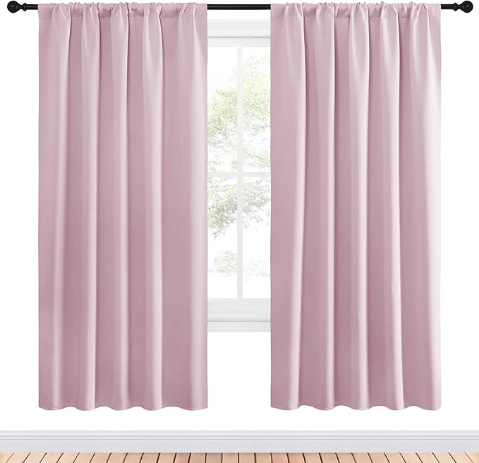NICETOWN Blackout Curtains for Girls Room - Nursery Essential Thermal Insulated Solid Rod Pocket Top Blackout Drapes (Lavender Pink, 1 Pair, 52 x 72 Inch)