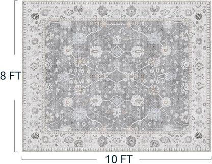AMOAMI-8x10 Area Rugs-Boho Rugs for Living Room Machine Washable-3D Rugs for Bedroom-Non Slip Floor Rug-Moroccan Indoor Carpet for Bedroom Dining Room