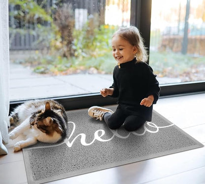 EARTHALL Door Mat Outside Inside Hello Doormat, 30"x17.5", Durable Floor Mat Non Slip Mat Ultra Absorb Mud Easy Clean Front Doormat for Garage, Entryway, Patio, High Traffic Areas, Grey