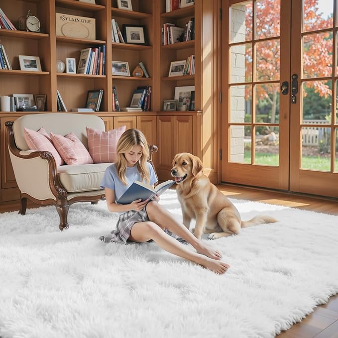 Rugs for Living Room 8x10, Alfombras para Salas Fluffy Shag Large Fuzzy Plush Soft Area Rug, Shaggy Carpets for Bedroom, Kids Boys Girls Home Decor Aesthetic(8 x 10, White)