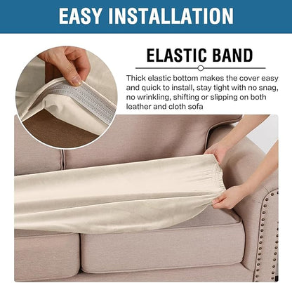 H.VERSAILTEX Velvet Stretch Individual Couch Cushion Cover Plush Cushion Slipcover for Loveseat Sofa Cushion Furniture Protector Seat Cushion Sofa Cover (1 Piece Sofa Cushion Cover, Cream)