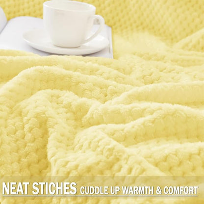 Exclusivo Mezcla Fleece Throw Blanket Extra Large, Super Soft and Warm Blankets for Couch, Sofa and Bed Waffle Textured, Cozy, Fuzzy and Lightweight (Light Yellow, 50x70 Inches)