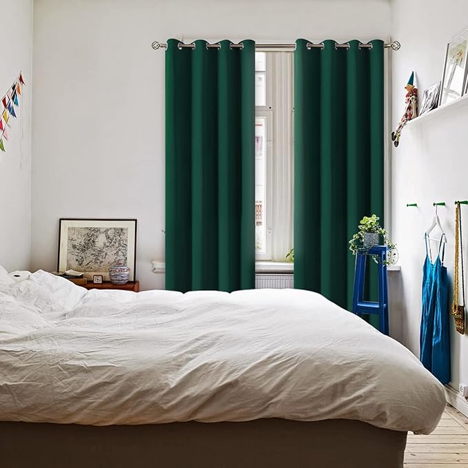 BGment Green Blackout Curtains 72 Inch Length 2 Panels Set, Grommet Thermal Insulated Room Darkening Curtains for Bedroom, Each 46 x 72 Inch