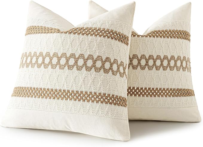 MIULEE Set of 2 Neutral Boho Decorative Pillow Covers 18x18 Inch Farmhouse Rustic Couch Throw Pillows Modern Spring Cotton Cushion Covers Retro Cute Macrame Woven Home Decor for Bed Sofa Chair