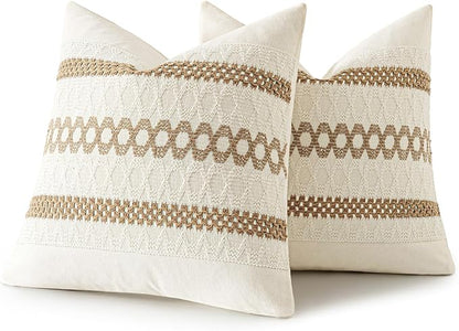 MIULEE Set of 2 Neutral Boho Decorative Pillow Covers 18x18 Inch Farmhouse Rustic Couch Throw Pillows Modern Spring Cotton Cushion Covers Retro Cute Macrame Woven Home Decor for Bed Sofa Chair